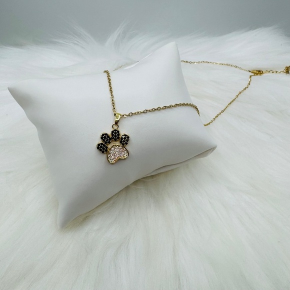 Paw Necklace with Rhinestones & Paw Earring Studs - Picture 2 of 4